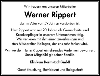 Traueranzeige von Werner Rippert von vrm-trauer