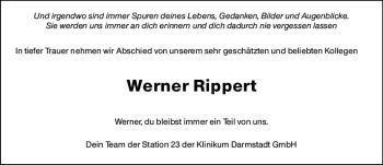 Traueranzeige von Werner Rippert von vrm-trauer
