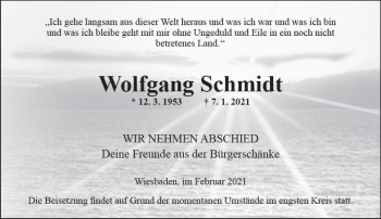 Traueranzeige von Wolfgang Schmidt von vrm-trauer