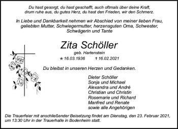 Traueranzeige von Zita Schöller von vrm-trauer