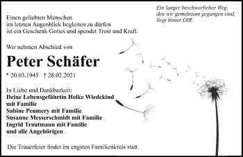 Traueranzeige von Peter Schäfer von VRM Tageszeitungen