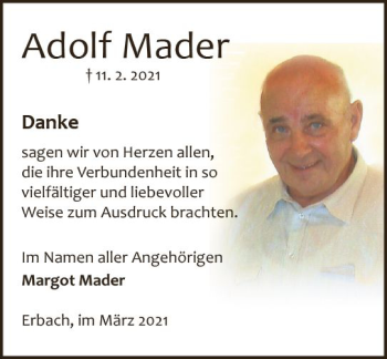 Traueranzeige von Adolf Mader von vrm-trauer