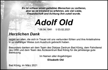 Traueranzeige von Adolf Old von vrm-trauer