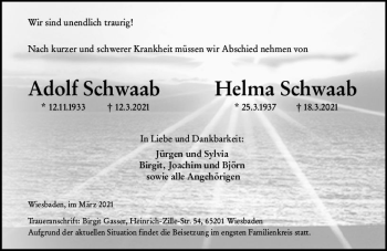 Traueranzeige von Adolf Schwaab von vrm-trauer