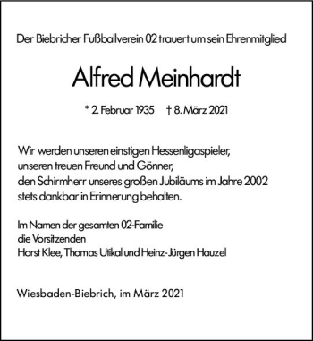 Traueranzeige von Alfred Meinhardt von vrm-trauer