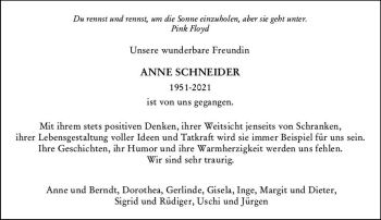 Traueranzeige von Anne Schneider von vrm-trauer