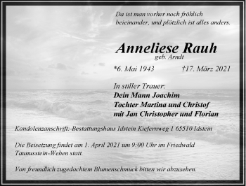 Traueranzeige von Anneliese Rauh von vrm-trauer