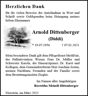 Traueranzeige von Arnold  Dittenberger von vrm-trauer