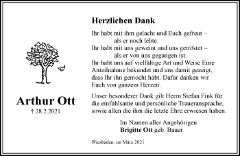 Traueranzeige von Arthur Ott von vrm-trauer