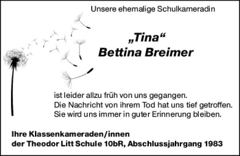 Traueranzeige von Bettina Breimer von vrm-trauer