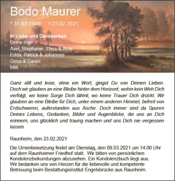 Traueranzeige von Bodo Maurer von vrm-trauer