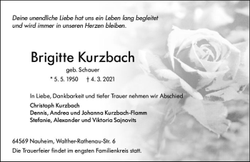 Traueranzeige von Brigitte Kurzbach von vrm-trauer