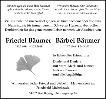 Traueranzeige von Bärbel Bäumer von vrm-trauer
