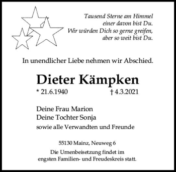 Traueranzeige von Dieter Kämpken von vrm-trauer