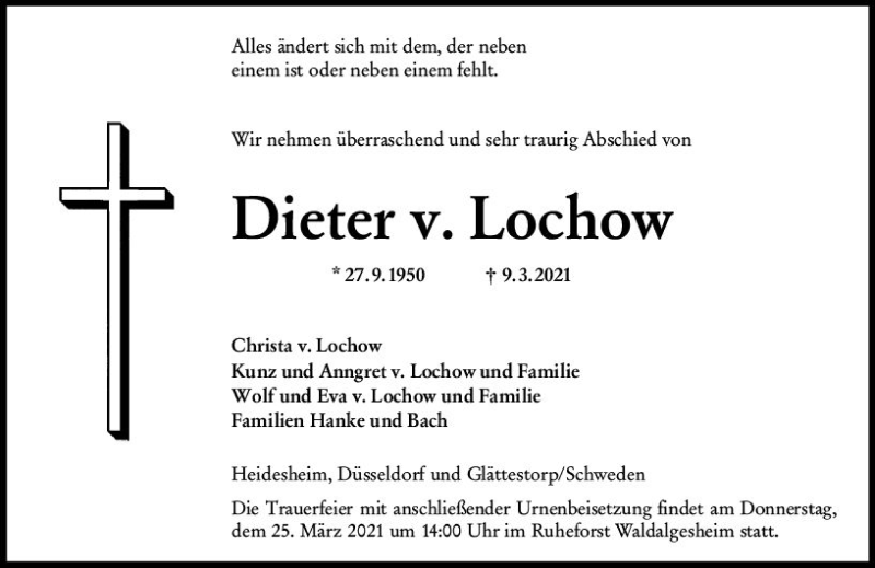  Traueranzeige für Dieter v. Lochow vom 20.03.2021 aus vrm-trauer
