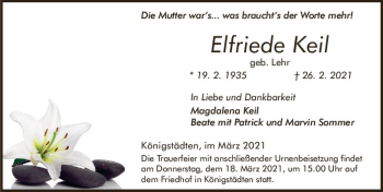 Traueranzeige von Elfriede Keil von vrm-trauer