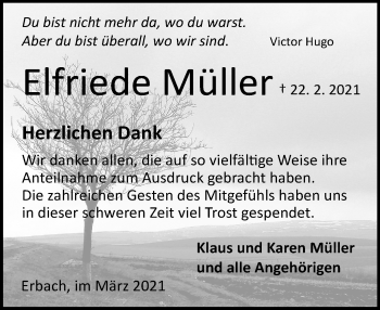 Traueranzeige von Elfriede Müller von vrm-trauer