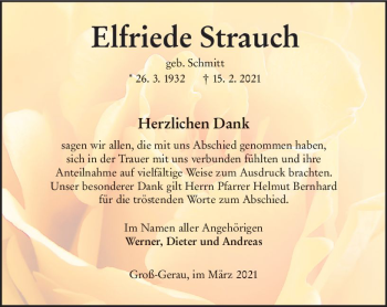 Traueranzeige von Elfriede Strauch von vrm-trauer