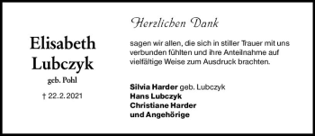 Traueranzeige von Elisabeth Lubczyk von vrm-trauer