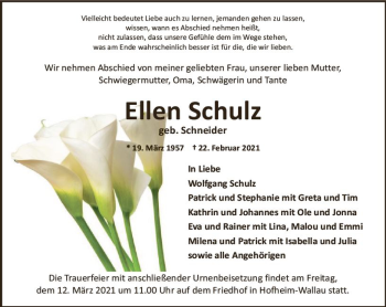 Traueranzeige von Ellen Schulz von vrm-trauer