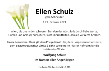 Traueranzeige von Ellen Schulz von vrm-trauer
