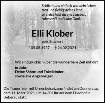 Traueranzeige von Elli Klober von vrm-trauer
