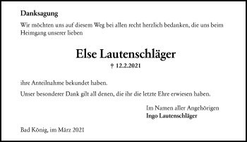 Traueranzeige von Else Lautenschläger von vrm-trauer