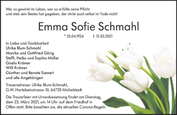 Traueranzeige von Emma Sofie Schmahl von vrm-trauer