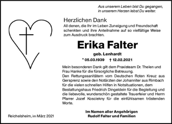 Traueranzeige von Erika Falter von vrm-trauer