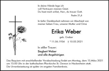 Traueranzeige von Erika Weber von vrm-trauer