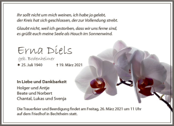 Traueranzeige von Erna Diels von vrm-trauer