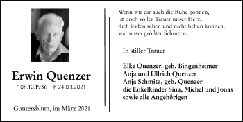 Traueranzeige von Erwin Quenzer von vrm-trauer