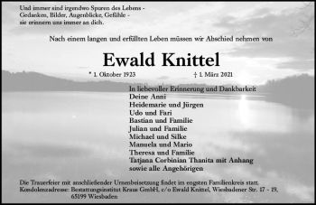 Traueranzeige von Ewald Knittel von vrm-trauer