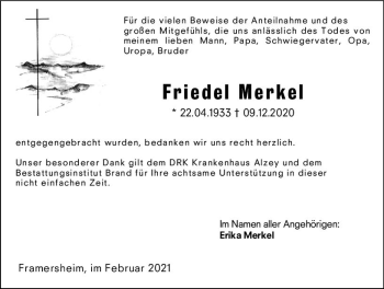 Traueranzeige von Friedel Merkel von vrm-trauer