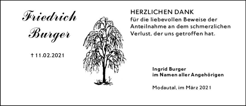  Traueranzeige für Friedrich Burger vom 06.03.2021 aus vrm-trauer