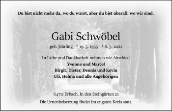 Traueranzeige von Gabi Schwöbel von vrm-trauer