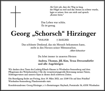 Traueranzeige von Georg  Hirzinger von vrm-trauer