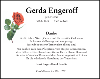Traueranzeige von Gerda Engeroff von vrm-trauer