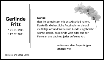 Traueranzeige von Gerlinde Fritz von vrm-trauer