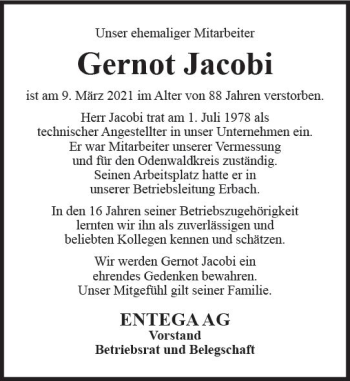 Traueranzeige von Gernot Jacobi von vrm-trauer