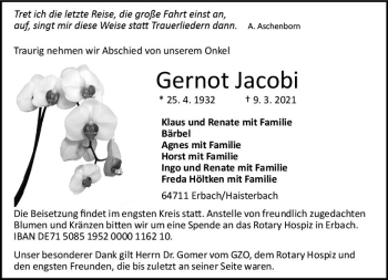 Traueranzeige von Gernot Jacobi von vrm-trauer