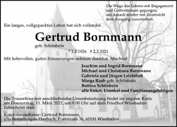 Traueranzeige von Gertrud Bornmann von vrm-trauer