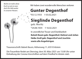 Traueranzeige von Gunter Degenthof von vrm-trauer