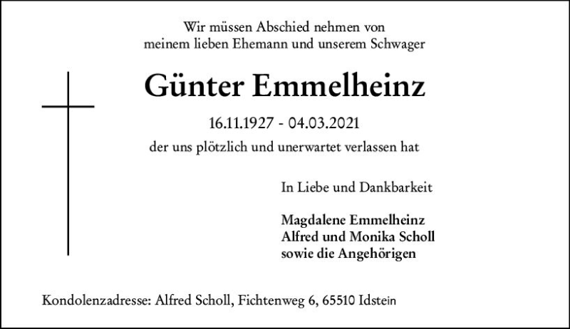  Traueranzeige für Günter Emmelheinz vom 06.03.2021 aus vrm-trauer