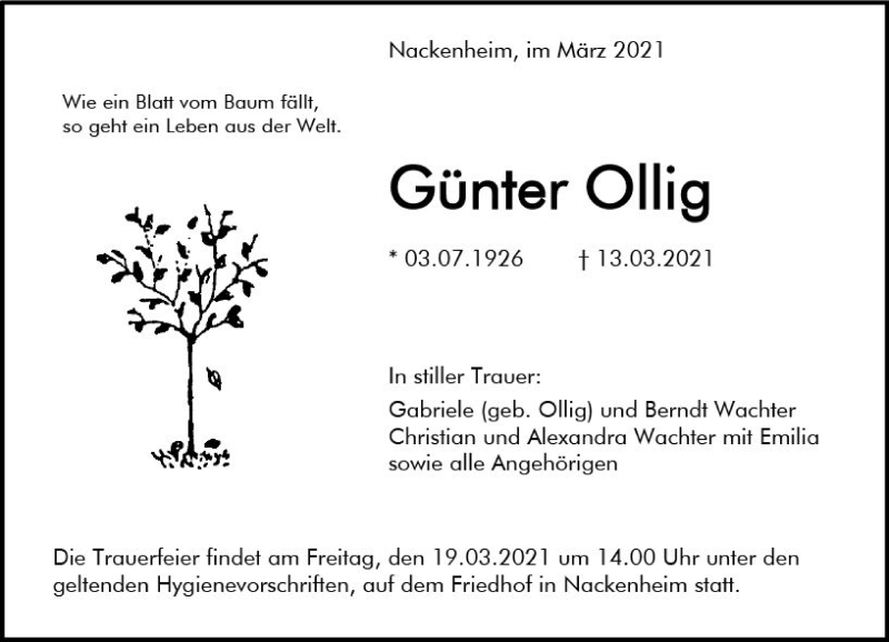  Traueranzeige für Günter Ollig vom 17.03.2021 aus vrm-trauer