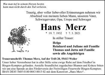 Traueranzeige von Hans Merz von vrm-trauer