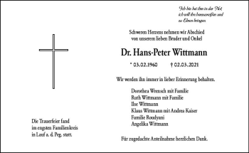 Traueranzeige von Hans-Peter Wittmann von vrm-trauer