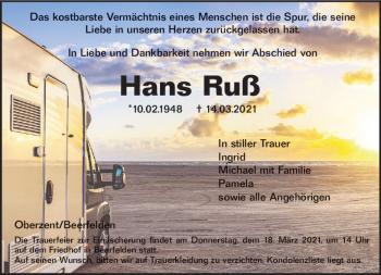 Traueranzeige von Hans Ruß von vrm-trauer