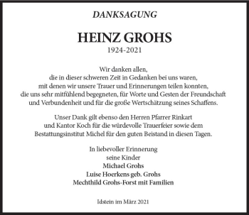 Traueranzeige von Heinz Grohs von vrm-trauer