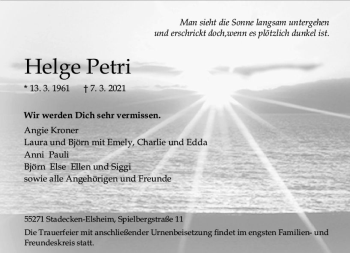 Traueranzeige von Helge Petri von vrm-trauer